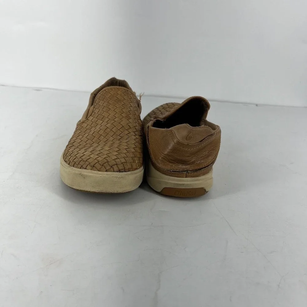 OluKai Lae'ahi Lauhala Mens 10 Woven Leather Slip On Sneakers Brown 10486-FXFX